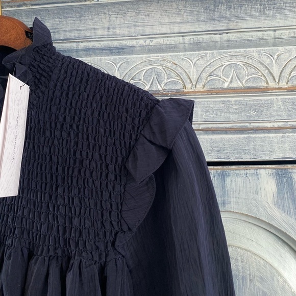 French Connection Boza Ruffle Neck Blouse, Utility Blue - Picture 6 of 14